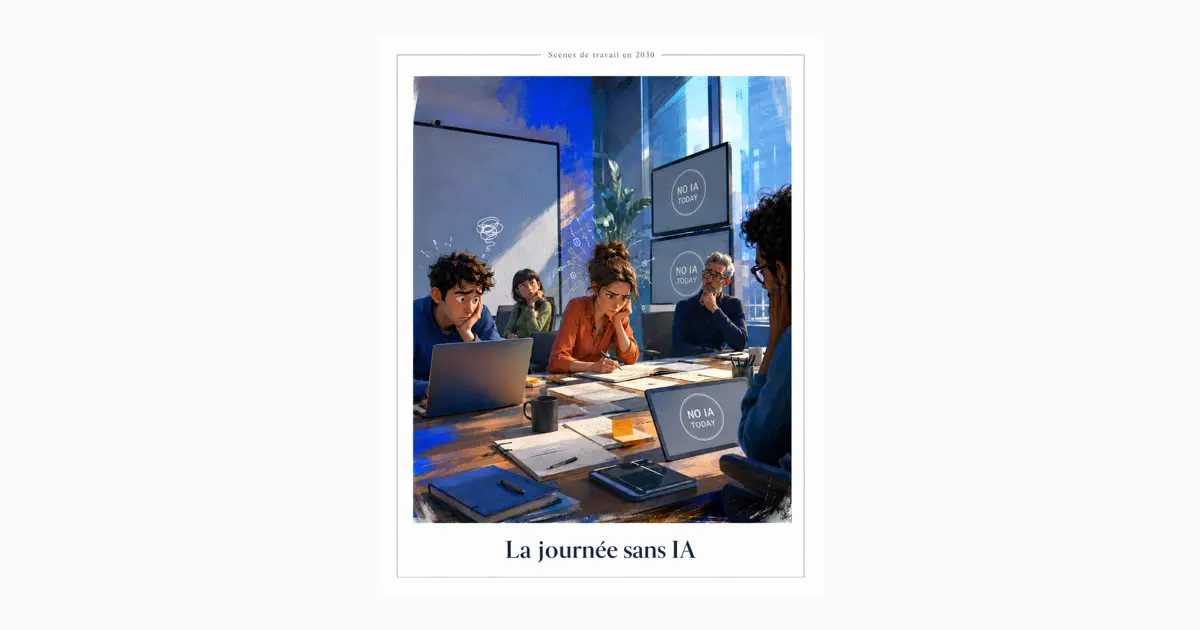 Illustration « La journée sans IA » : une équipe réunie autour d’une table